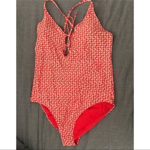 AERIE RED FLORAL STRAPY BACK ONE PIECE - XL REG